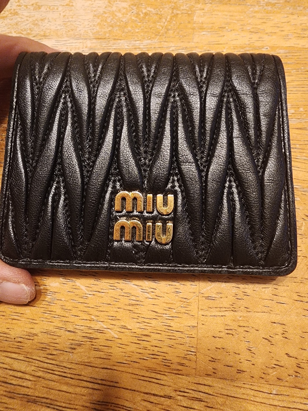 black Miu Miu Small Matelassé Nappa Leather Wallet
